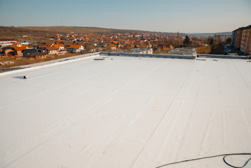 Cherry Hill Commercial Roofing : Flat roof with hot air welded pvc membrane waterproofing for ballasted system.